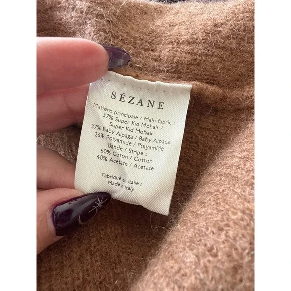 Sezane Gaspard Cardigan Camel Brown Mohair Alpaca Knit Sweater Womens XS - Picture 7 of 8